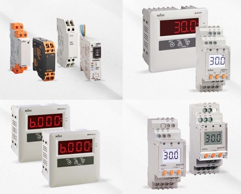 Selec Elektriksel koruma ve kontrol roleleri, Analog motor koruma rolesi,Termistör Koruma Rölesi,  Selec Toprak Sızıntısı koruma rolesi, Sıvı Seviye Kontrol Cihazı