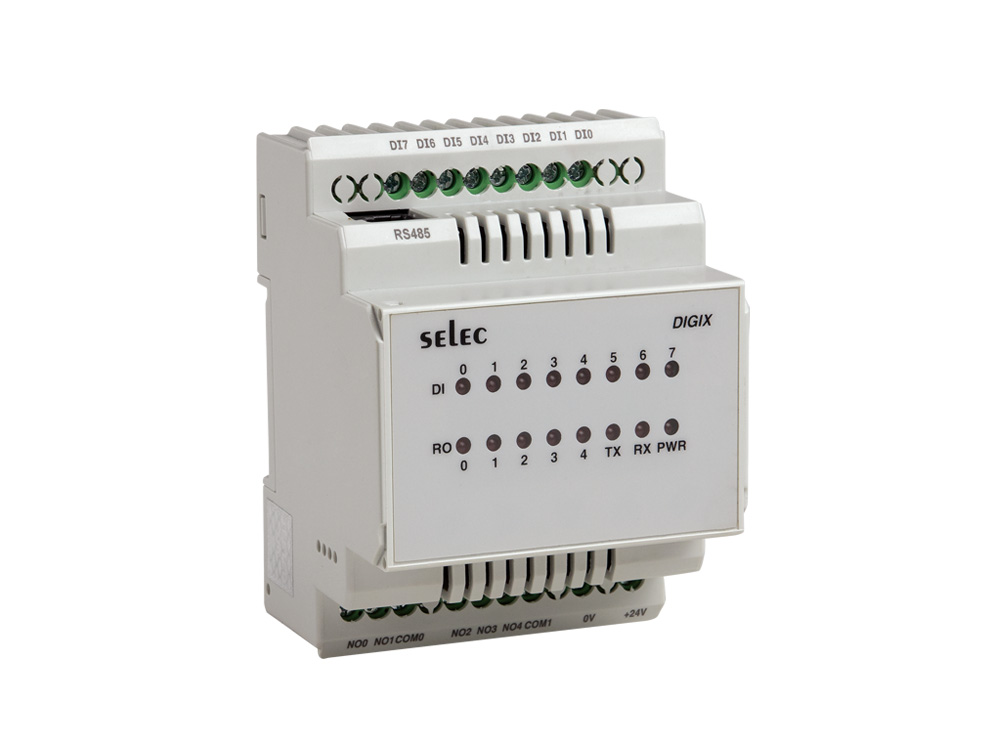 Selec Ray montajlı Kör PLC,  8DI, 5RO ve 24VDC – Ekransız, DIGIX-B, DIGIX-1-0-0-24VDC-B	18 - 30 VDC	Ekransız PLC (8DI, 5DO Röle)